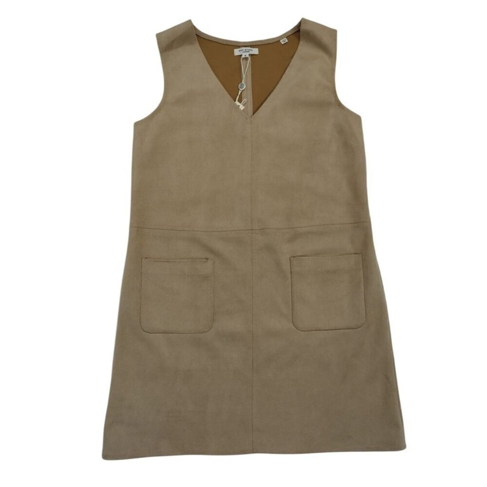 Max Studio London Womens Beige Sleeveless Suede-Look Dress W/ Pockets Size M NWT